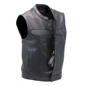 Soft Ultra Premium Leather Snap & Zip Club Vest w/1 Piece Back #VM689NOC