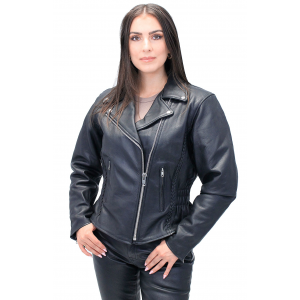 Road Angel - Ladies Black Leather Motorcycle Jacket #L265Z