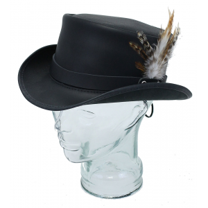 SteamPunk Black Leather Marlow Top Hat #H63MARLO