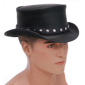 SteamPunk Black Leather Top Hat w/Rivet Hatband #H56504RK
