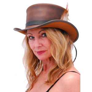 SteamPunk Brown Leather Top Hat w/Black Hatband #H5651N