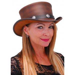 SteamPunk Brown Leather Top Hat w/Buffalo Nickel Hatband #H5651BUFN