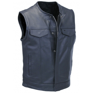 Collarless Premium Buffalo Leather Snap & Zip Concealed Pocket Vest #VM7410GK