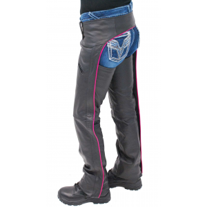 Women's Low Rise Pink Trim Premium Pocket Leather Chaps #CL2804PPIN
