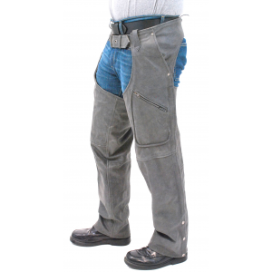 Cobblestone Gray Leather Motorcycle Chaps w/Pockets #C706GY