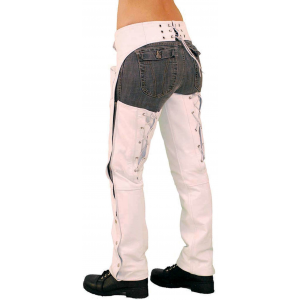 White Leather Chaps w/Adjustable Back & Thigh Lacing #C6028LLW