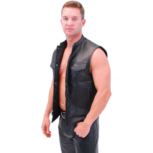 Men's Snap & Zip Buffalo Leather Club Vest w/1 Piece Back #VM690GZK