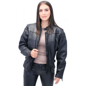 Women's Wide Stripe Vented Leather Motorcycle Jacket - Special #L602VZSP