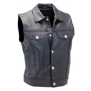 Jean Style Leather Club Vest w/Collar & Buffalo Nickel Snaps #VM1331K