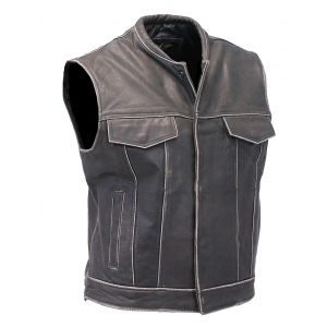 Vintage Brown Leather Club Vest w/Dual Concealed Pockets #VMA1015DN