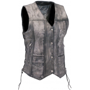 Women's Vintage Gray Concealed Pocket Side Lace Vest #VLA6872LGY