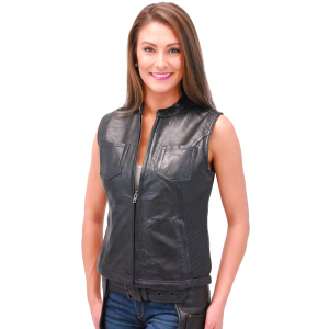 Ladies Lambskin Leather Concealed Pocket Zip Club Vest #VL5130GZK