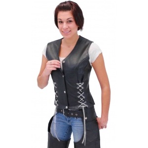 Black Leather Vest w/Custom Color Corset Lacing #VL2687LLK