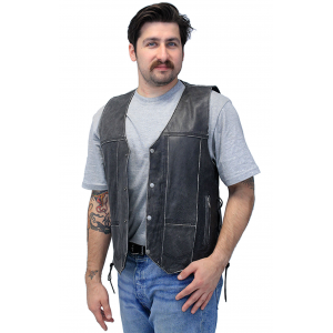 Vintage Gray Leather Side Lace 10 Pocket Vest #VMA964GLGY