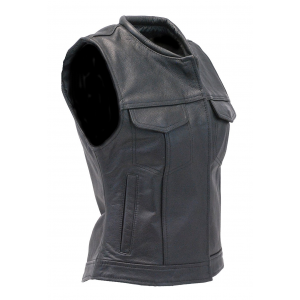 Women's Long Leather Club Vest w/1 Piece Back #VL10140GK