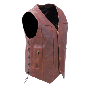 10 Pocket Dark Brown Leather Vest w/CCW Pockets #VM631LN