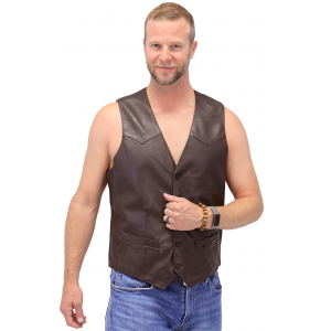 Premium Brown Button Down Lambskin Leather Vest for Men #VM504BTN