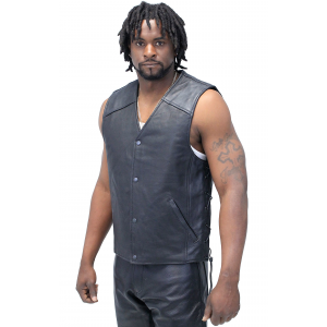 Straight Bottom Leather Club Vest w/Dual Concealed Pockets #VM6650LGK