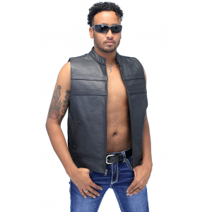 Striped Zip Front Men's Leather Vest #VM1366Z