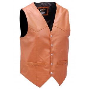 Light Brown Vintage Waxy Lambskin Leather Vest #VM5081WN