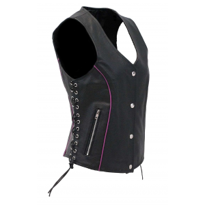 Women's Purple Piping Side Lace Concealed Pocket Vest #VL68501GPU