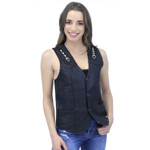 Hand Lace and Indian Bead Inlay Men's Leather Vest #VM641BDK