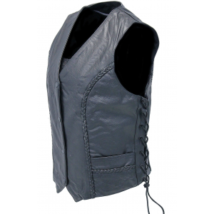 Women's Braid Long Leather Vest #VL2673LBK