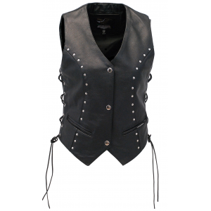 Rivet Stud Trim Side Lace Women's Leather Vest #VL2666SLK