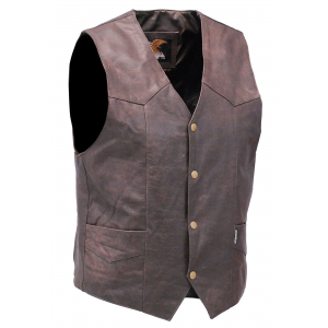 Premium Rich Brown Leather Plain Men's Vest #VM2621N