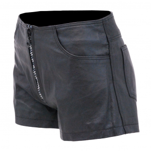Black Leather Silver Zipper Shorts with Pant Pockets #SH1122K