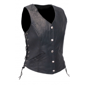 Women's Classic Side Lace Leather Vest W/Concealed Pockets #VL1048LSP