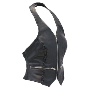 Zipper Braid Leather Halter Vest #LH523BZ