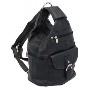 Black Cowhide Expandable Shoulder Bag Backpack #BP3610K