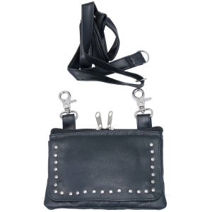 Stud Trim Black Leather Hip Klip Bag With Removable Strap#PKK2151RK