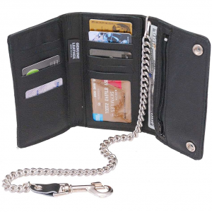 Black Extra Long 16 Compartment Tri-fold Chain Wallet #WC3390K