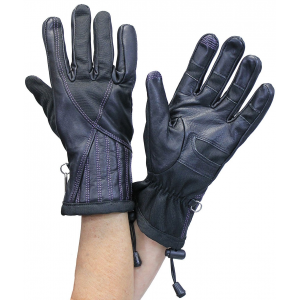 Purple Stitched Nylon and Leather Womens Gauntlet Gloves #GL777106PU