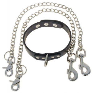 Leather Choker Collar & Chains Set #D503BC224