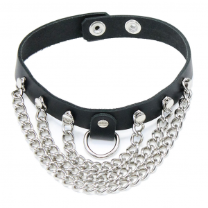 Leather Triple Chain Choker w/D-Ring #N16016DCCC