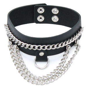 Wide Leather Multi-Chain Choker w/D-Ring #N16015DCC