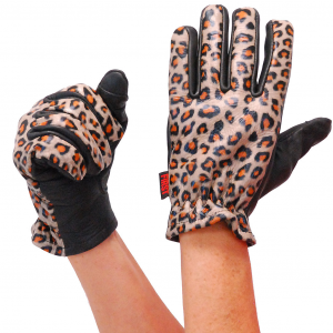 Women's Leopard Leather Motorcycle Gloves #GL3015LEOP