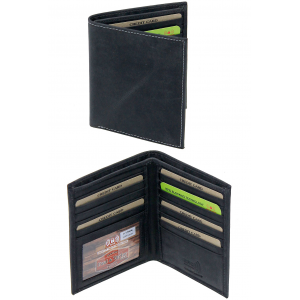 Tall Vintage Black Bifold RFID Wallet w/19 Compartments #WM13080KID