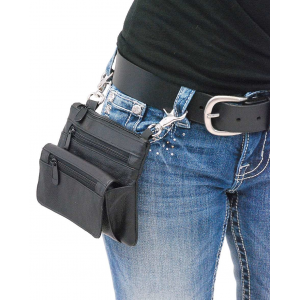 Black Leather Double Clip Pouch Hip Klip Bag for Larger Cell Phones #PKK30970K