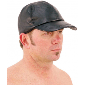 Black Lambskin Leather Baseball / Jockey Cap #H43LK