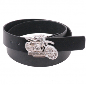 Black Leather Belt with Motorcycle Buckle #BT8716BIKE