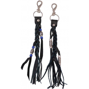 Black Leather Braid & Bead Key Chain #AKC9038K