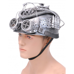 Silver Steampunk Helmet w/Goggles & More #H39419XSIL