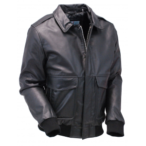 Black Classic A2 Leather Bomber Jacket w/Removable Collar #M2190K
