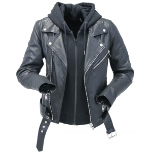 Women's Ultra Premium Leather Motorcycle Jacket with Hoodie #L185NHGK