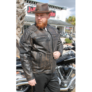 Men's Quilt Panel Vented Vintage Brown Racer Jacket w/Concealed Pockets #MA6634VZN