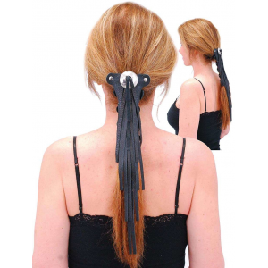 Long (8 Inch) Fringed Leather Hair Tube #AHW13113FK